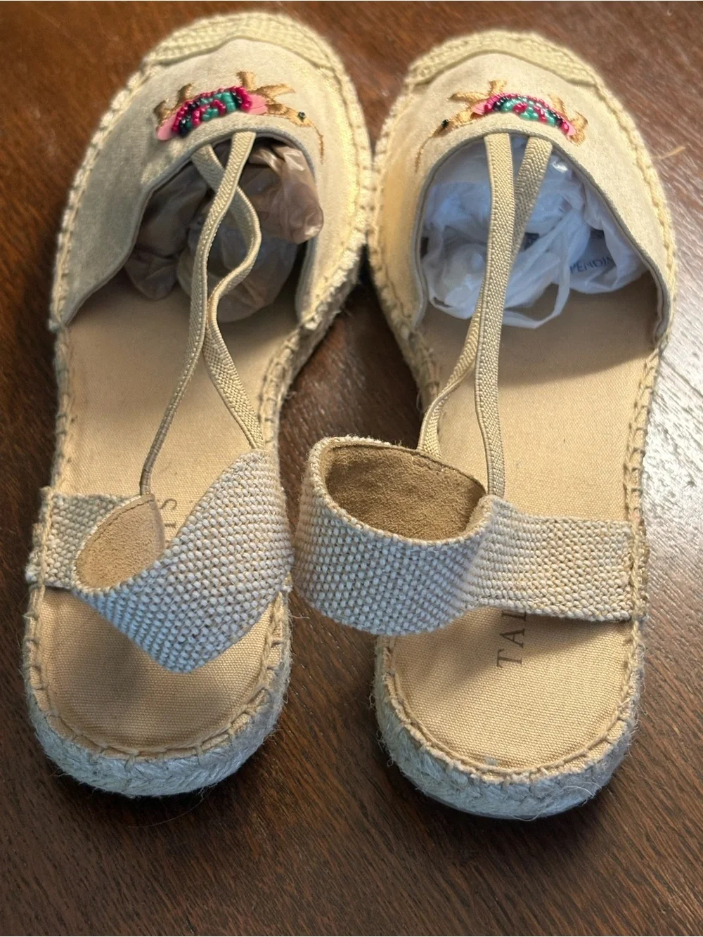 Talbots Beige Canvas Elephant Espadrilles with Beading